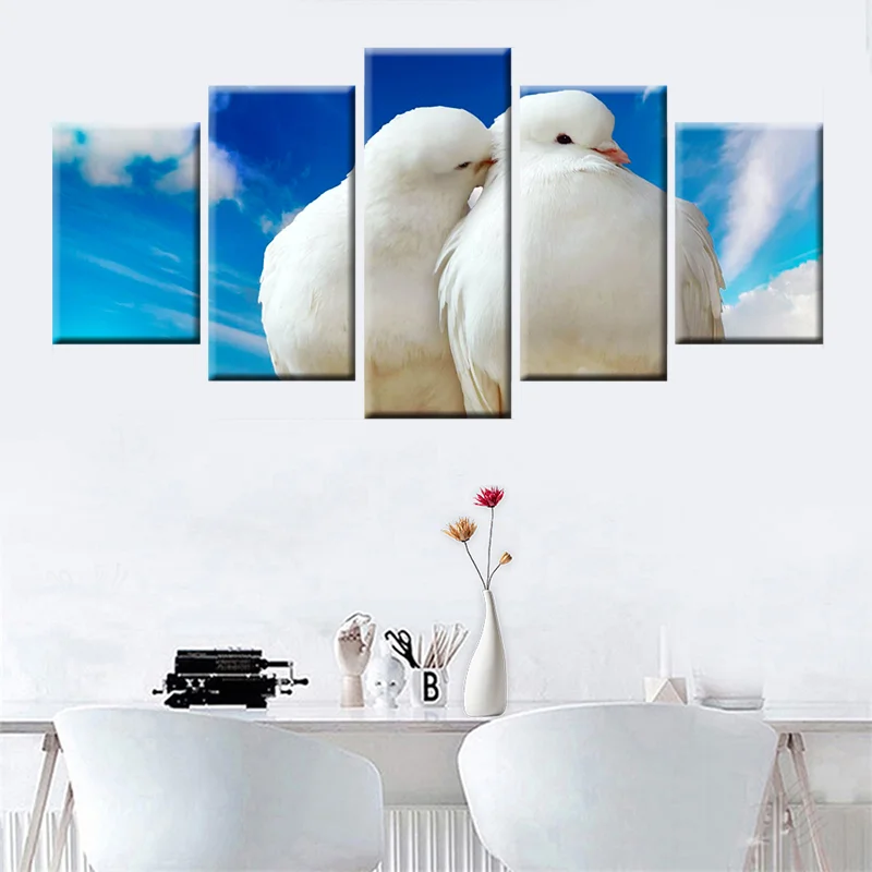 Картина на холсте 5 панелей голубое небо 2 Белая голубь картина HD Печать модульный