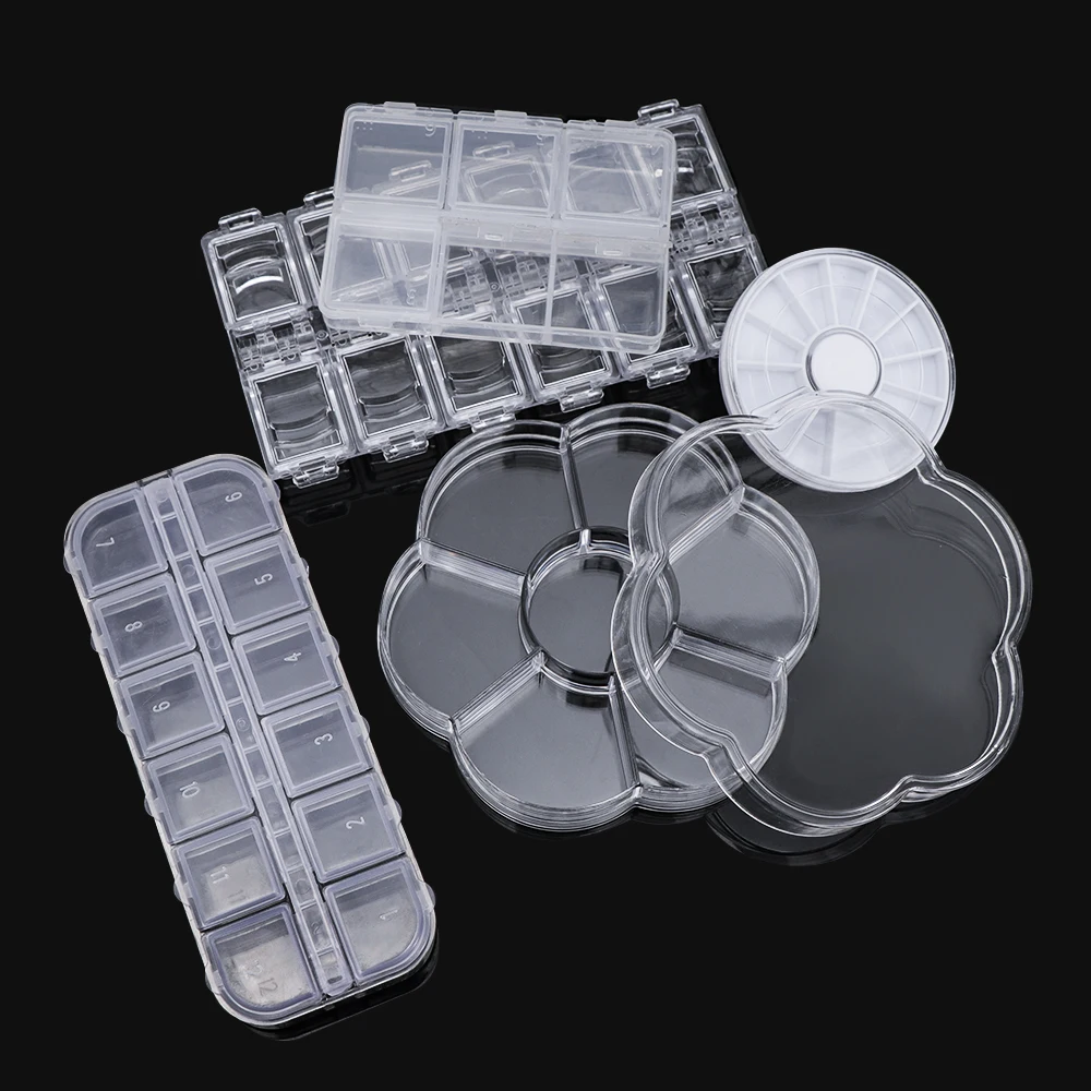 

12 Slots Empty Nail Storage Box Multiple Size Rhinestones Alloy Parts Clear Organizer Case For Storage Beads Jewelry Boxes