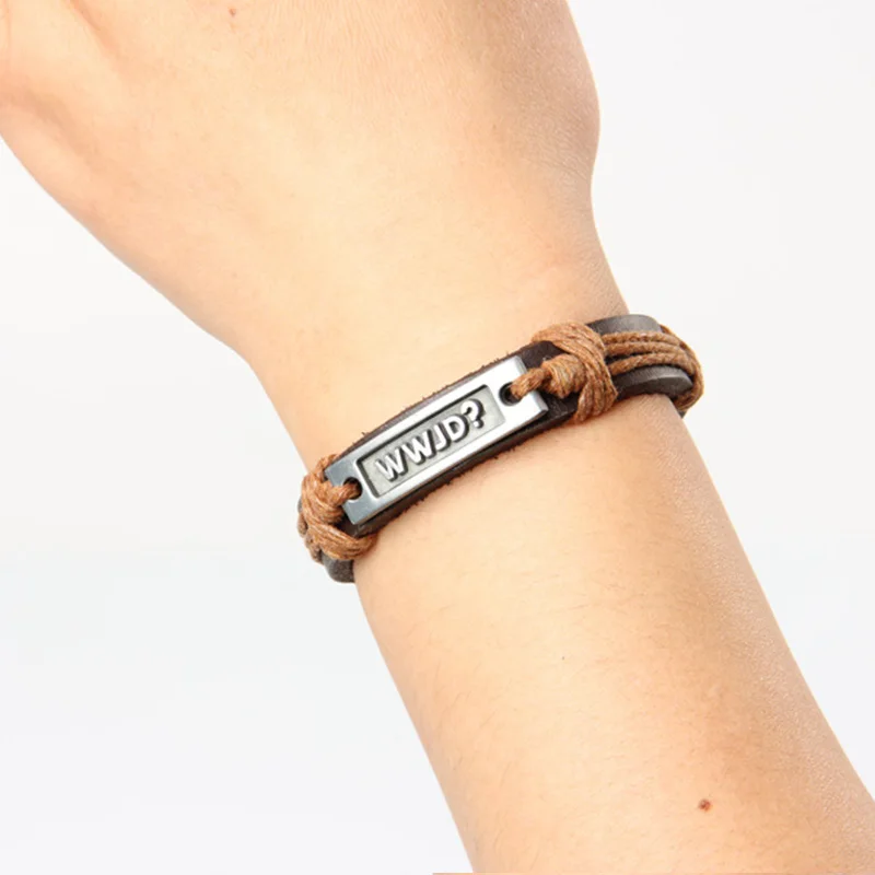 Браслет JINSE WWJD из натуральной кожи многослойный браслет с буквенным принтом для