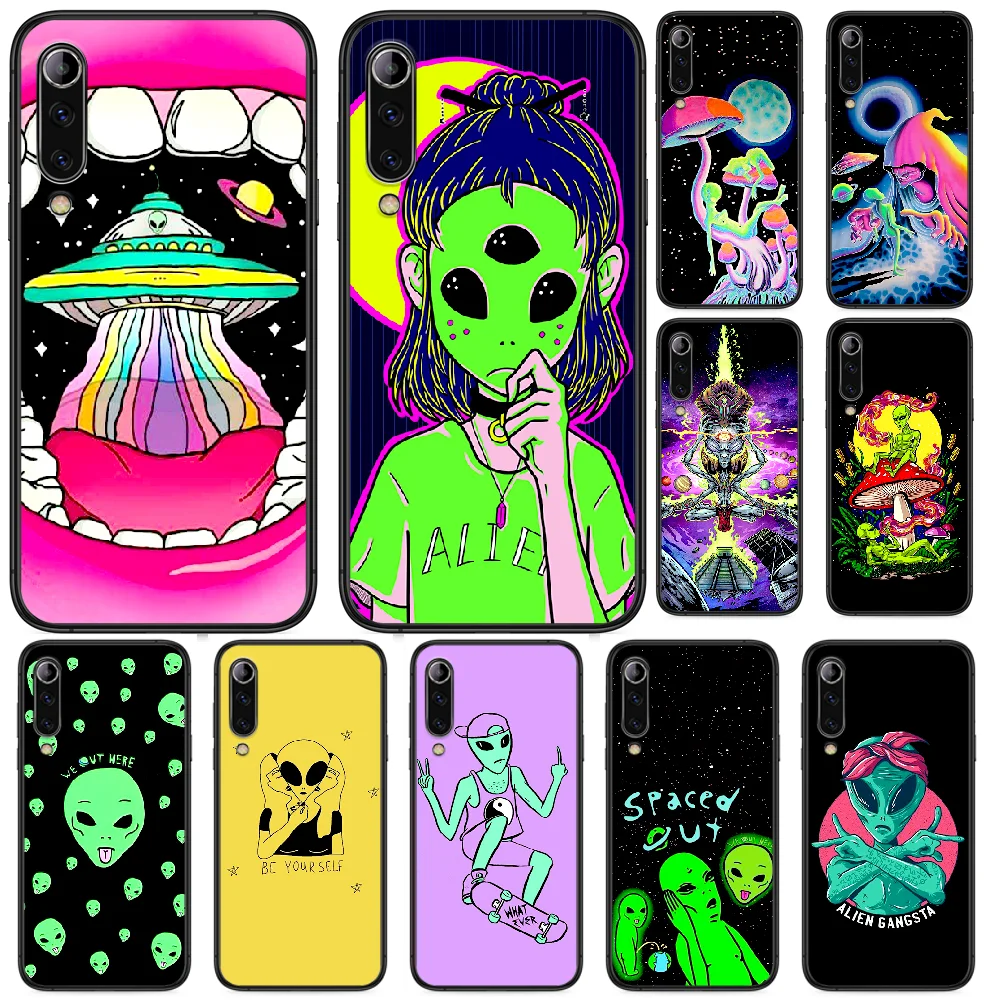 

Aesthetics Cartoon Alien Space Cute Phone case For Xiaomi Mi note 10 A3 9 MAX 3 A2 8 9 Lite Pro ultra black shell soft coque
