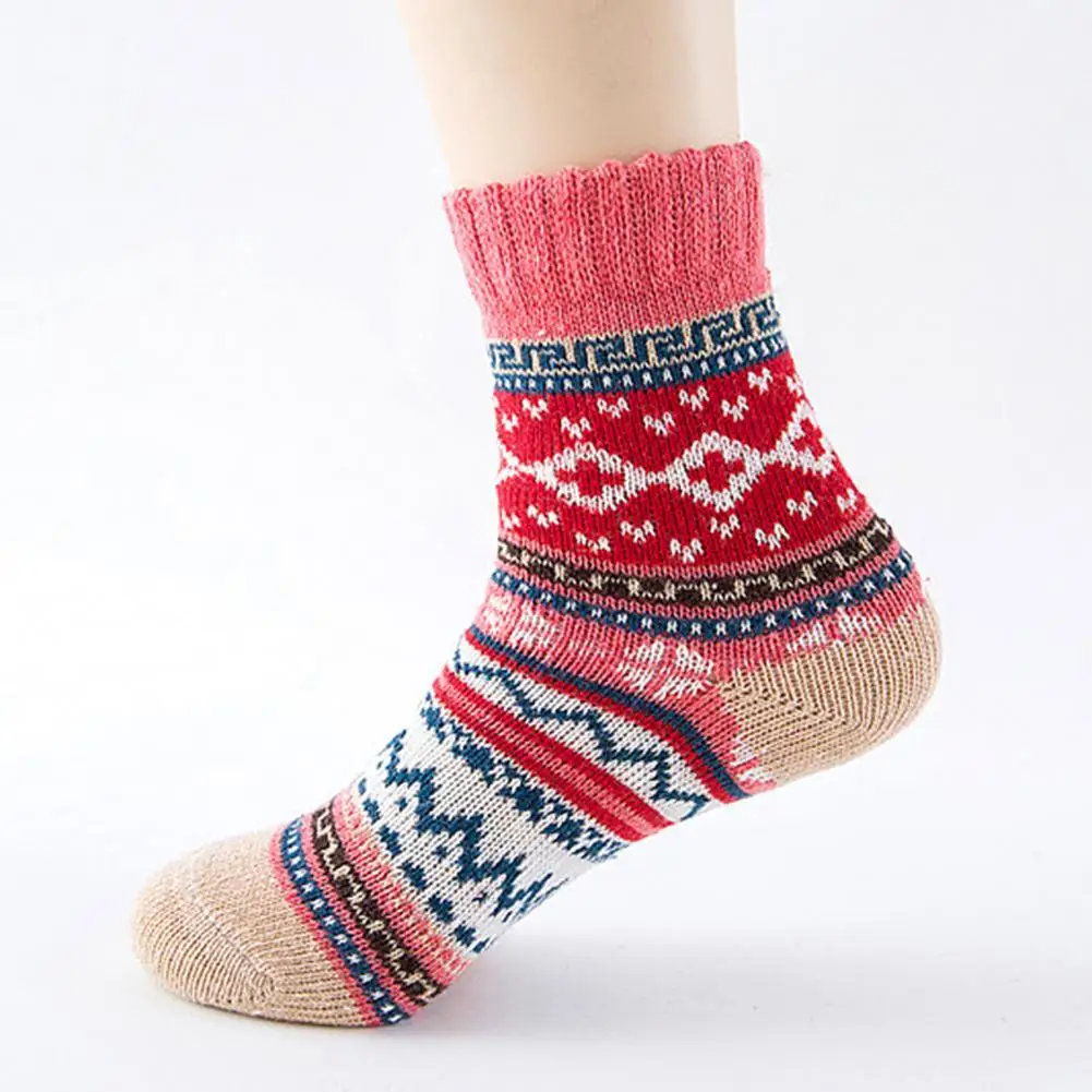 5Pairs Women Retro Imitation Woolen Thick Breathable Stripe Plaid Print Socks