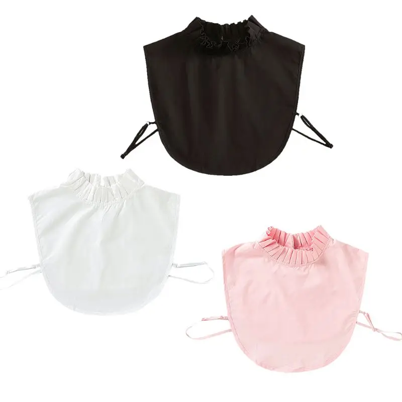 

2021 New Women Pleated Ruffles Stand Fake Collar Sweater Pullover Cotton Half-Shirt Tops