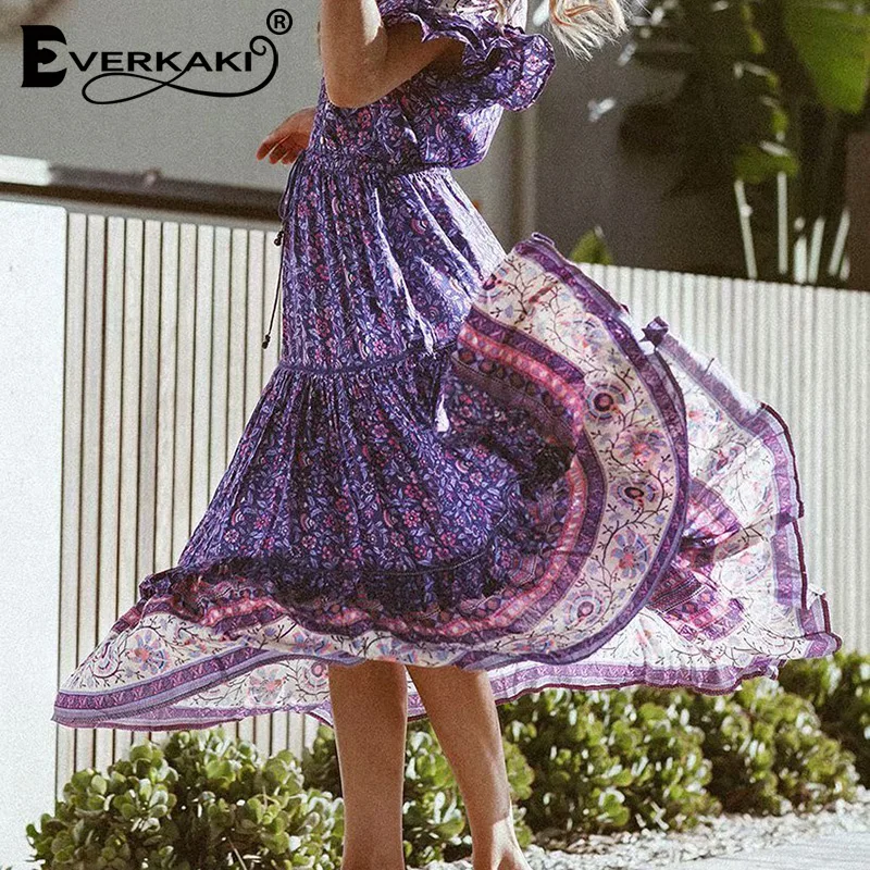 Everkaki Boho Длинные юбки с принтом женские эластичные пояса осень зима элегантные