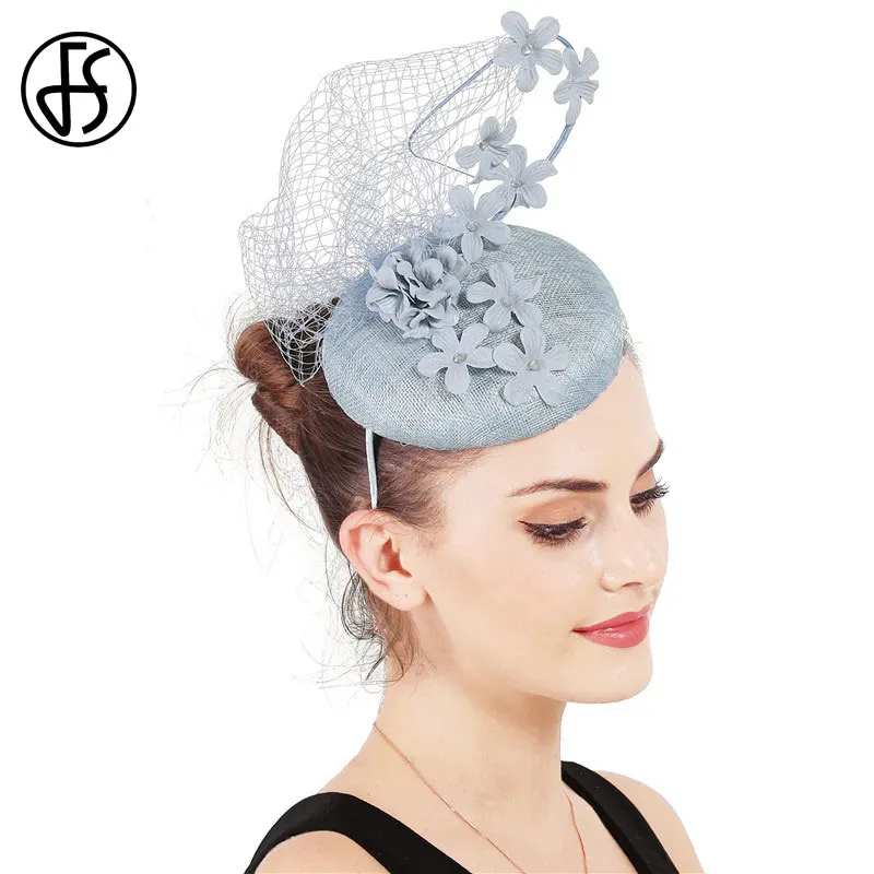 Женская винтажная шляпка Вуалетка FS розовая с цветочным рисунком и фата