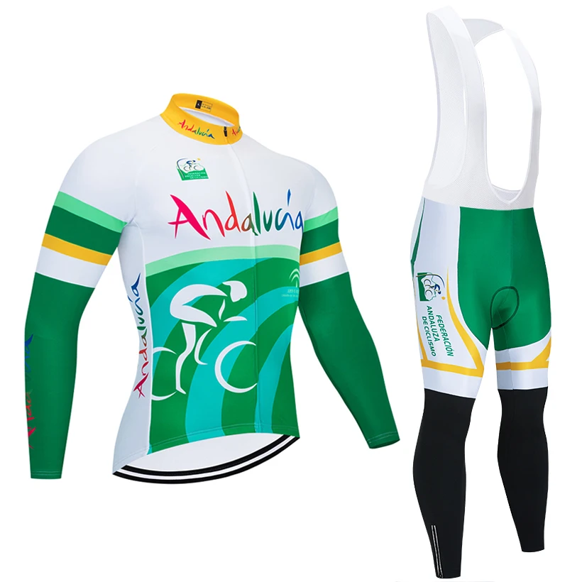 

Green ANDALUCIA Cycling Team JERSEY Winter Sportswear Bike Pants Men Ropa Ciclismo Thermal Fleece Bicycling Maillot Culotte