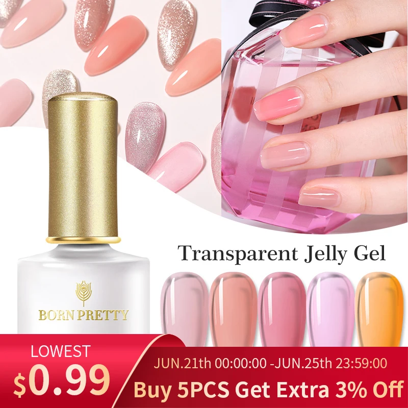 Гель лак BORN PRETTY для ногтей прозрачный желеобразный розовый гель полупрозрачный