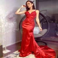 sexy spaghetti straps mermaid prom dresses backless satin lace formal evening dress 2022 cheap night party dresses with train