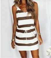 2021 summer new products womens fashion sling mid waist temperament commuter striped dress