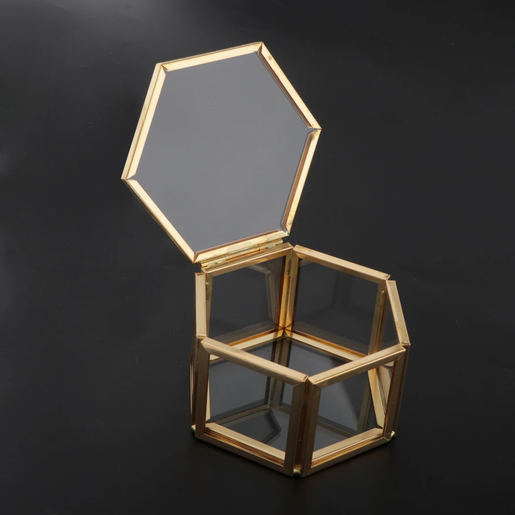 Шестигранная стеклянная шкатулка для ювелирных изделий свадебных колец