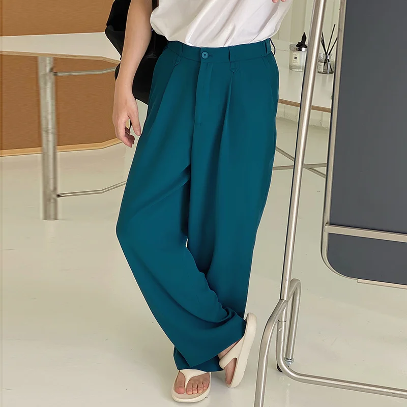 

Men's Wear 2021 New Thin All-match Suit Pants High Waist Straight Tube Drop Wide Leg Casual Trousers Summer Green Black Trendy