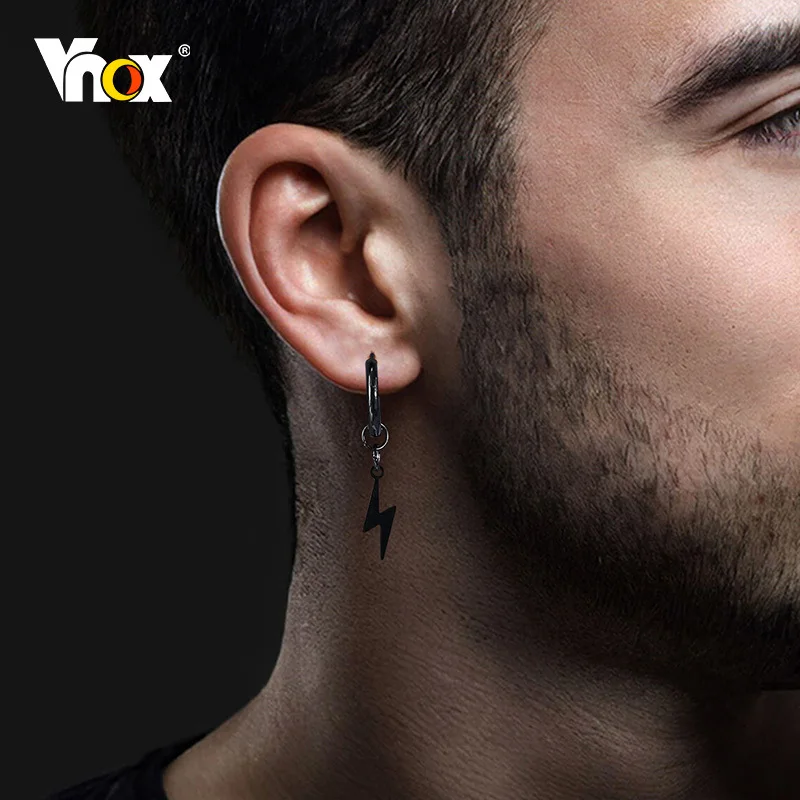 

Vnox Lightening Drop Earrings for Men, Punk Rock Black Hoops, Gothic Stainless Steel Ear Jewelry, Cool Boy Girls Accessory