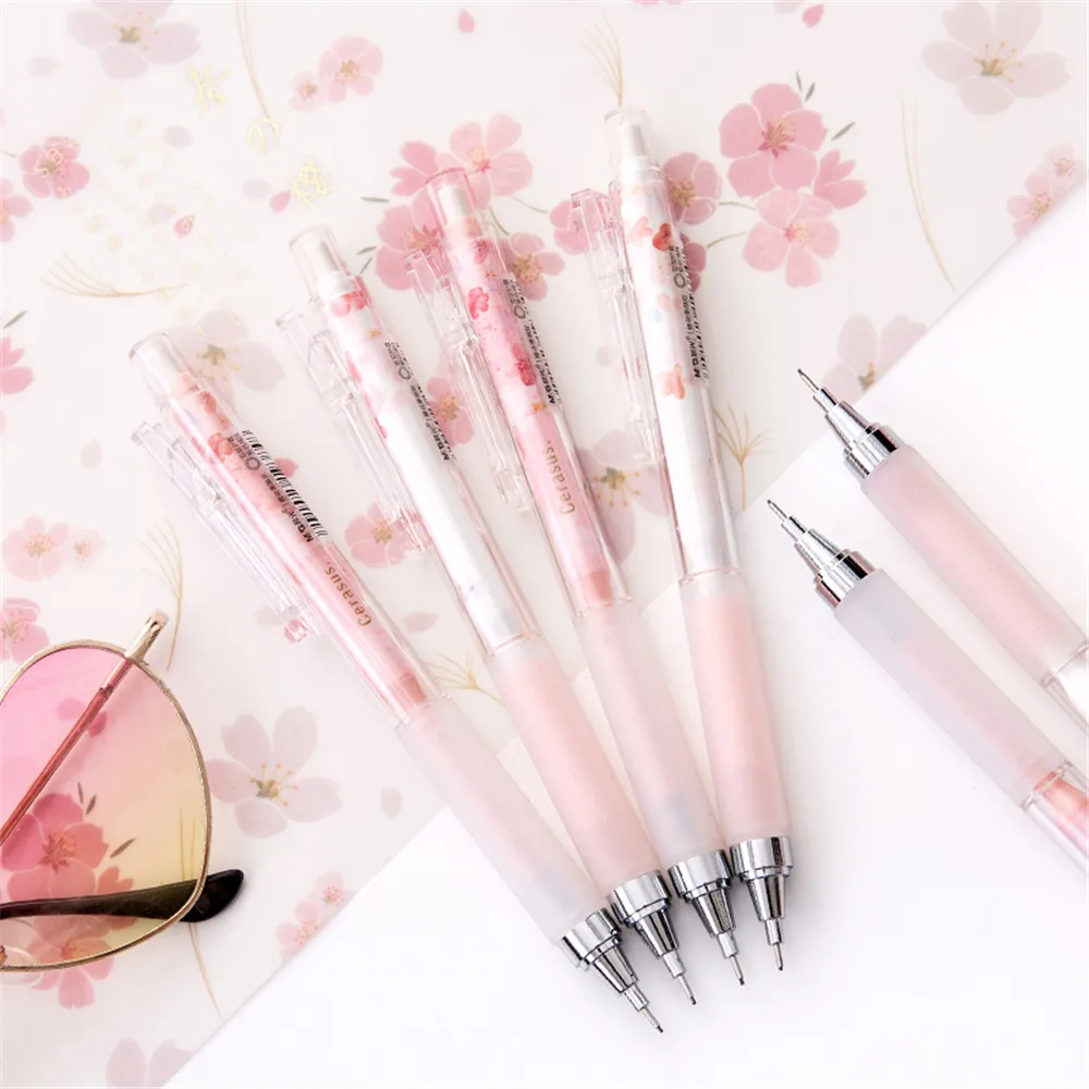 

Cute Pink Cherry Blossoms Mechanical Pencils Kawaii Sakuara 0.5mm Automatic Pencils School Stationery Press Pens for Kids Gifts