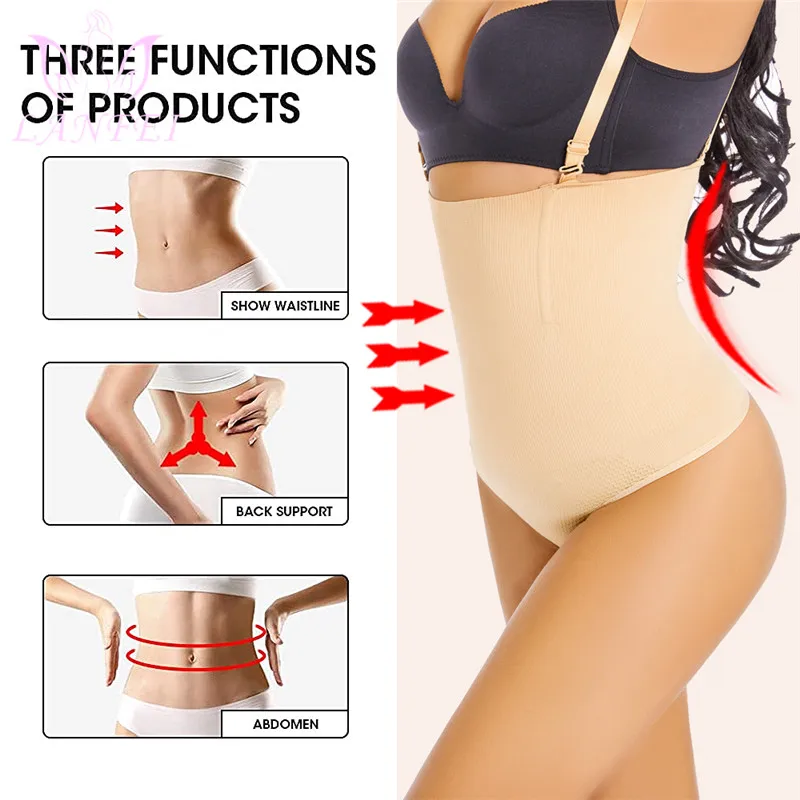 LANFEI High Waist Thong Panty Shaper Tummy Control Panties Slimming Body Shapers Women Underwear Sheath Belly Boyshort with Hook