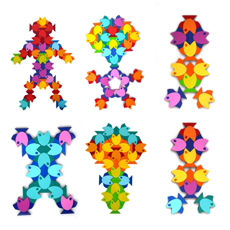 Деревянные 3D пазлы с рыбками Детские Игрушки для раннего обучения красочная