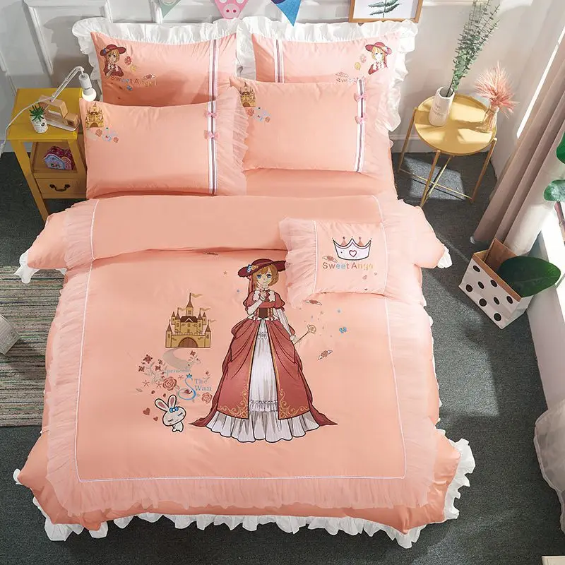 Романтический Милый комплект с пододеяльником для девочек мягкий постельного