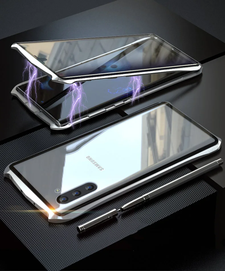 Магнитный чехол для samsung Galaxy Note10 Plus 5G, прозрачный металлический стеклянный магнит, защитный чехол для samsung note 10 360