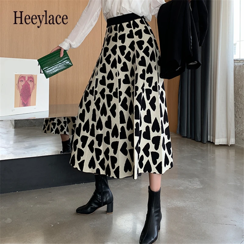 

2021 New Autumn Winter Thick Knitted Skirts Fashion Elegant High Waist Elastic Casual Women's Knitting Long Skirt Female