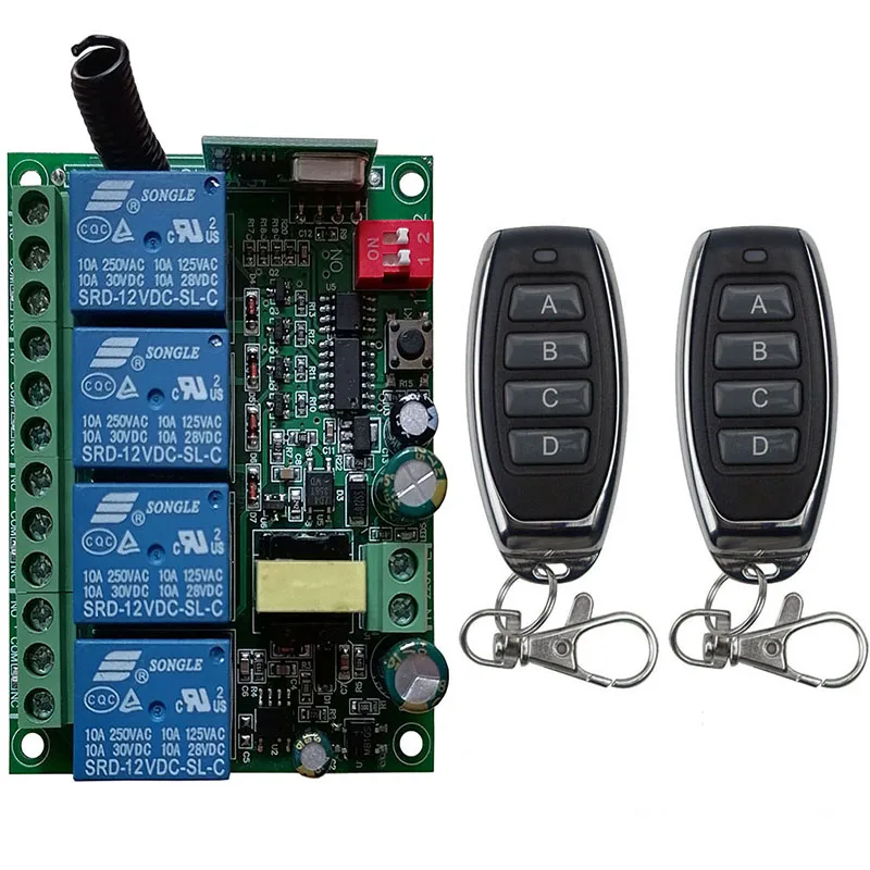 

433MHz AC110V 220V 230V 4CH 4 CH 10A Relay RF Wireless Remote Control Switch System Transmitter And Receiver garage door opener