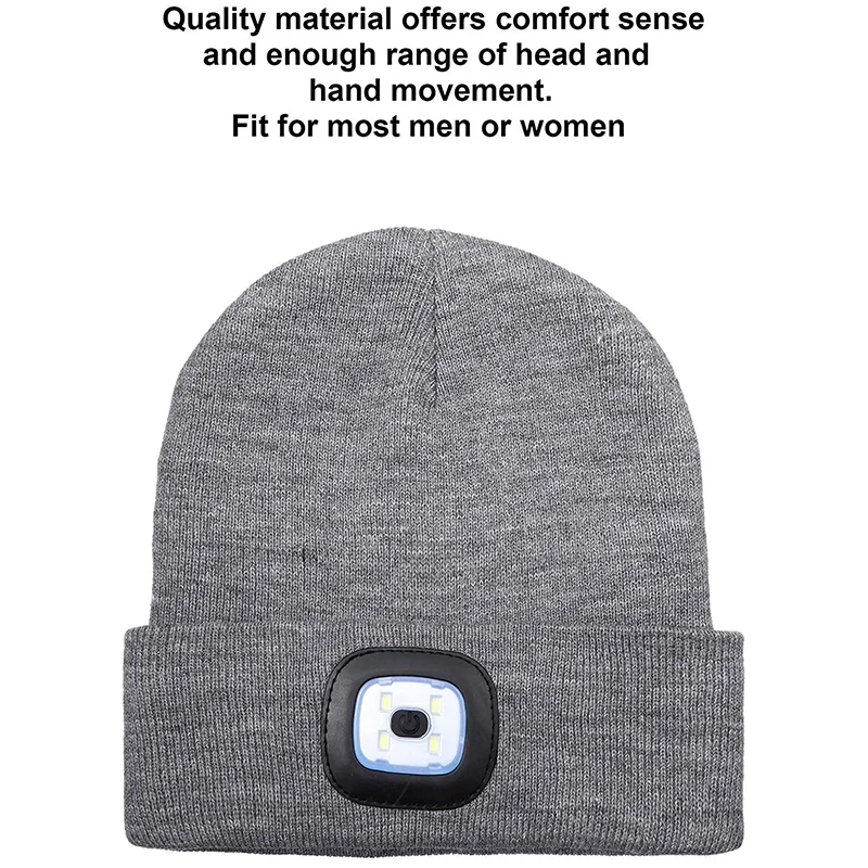 

2-Piece LED Hat Beanie,with 3 White Light Modes,Can Illuminate the Hat Male and Female Rechargeable Hats Black, Gray