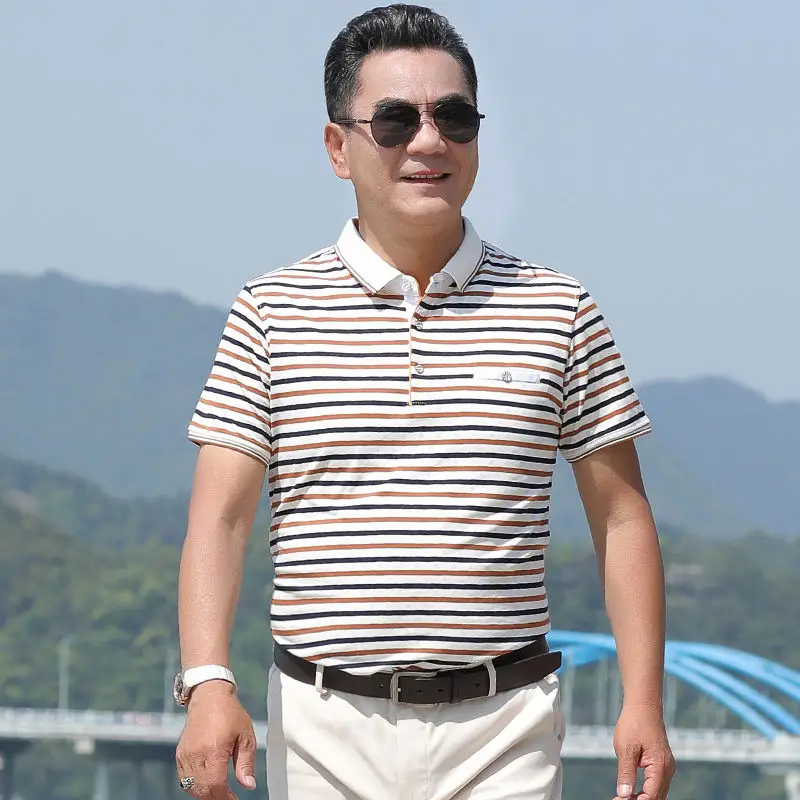 

Summer short sleeve t-shirt men's bottom Lapel top large men's wear