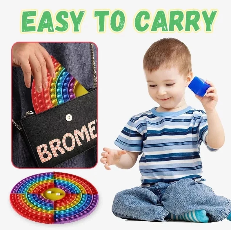 Juego de mesa Pop It de arco&iacute;ris para ni&ntilde;os, tablero de ajedrez de silicona pura, Burbuja de arco iris, juegos educativos para 4 jugadores-3