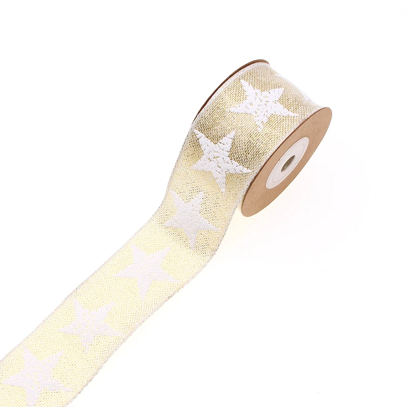 Рождественская хлопчатобумажная лента 38 мм с розовым/серебряным блеском принтом