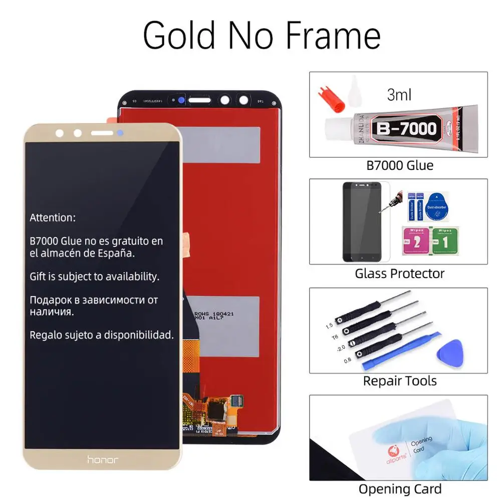 Gold No Frame Дисплей для HUAWEI Honor 9 Lite lld-al00 al10 tl10 LCD в сборе с тачскрином на рамке 5.65'' черный белый золото серый синий - Цвет: Gold No Frame