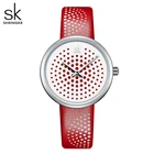 Женские кварцевые часы Shengke, в клетку, с кожаным ремешком