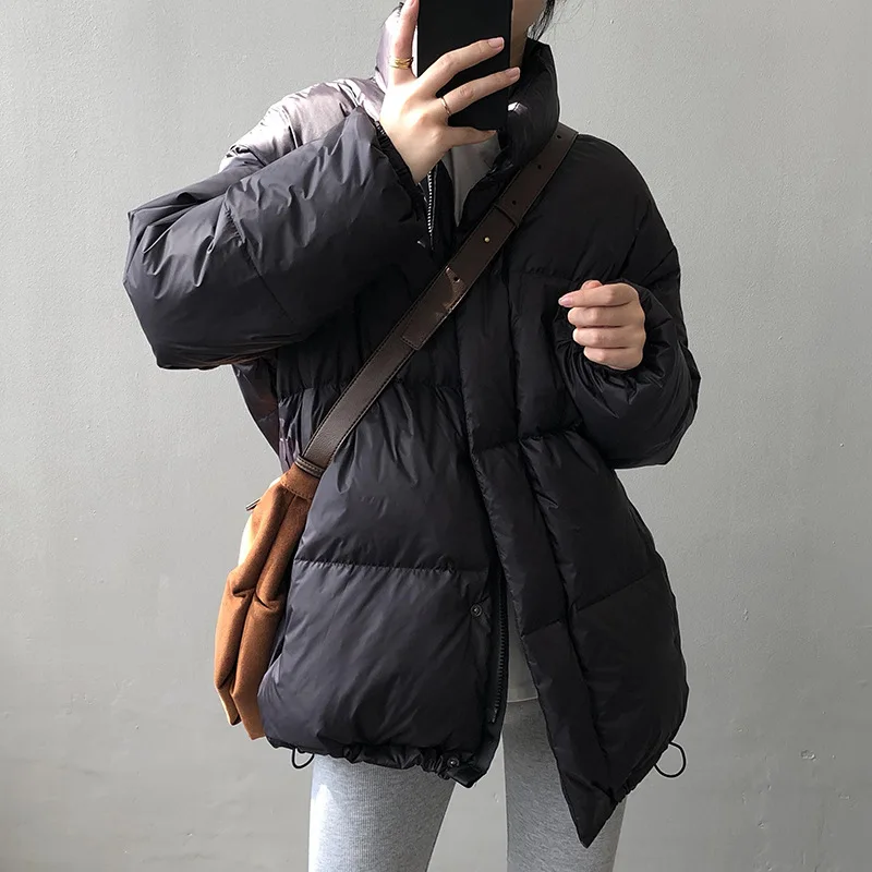 

HXJJP Stand Collar White Duck Down Jacket Women's 2021 Winter New Korean Loose Thick Bread Parka Coat Female Warm Outerwear