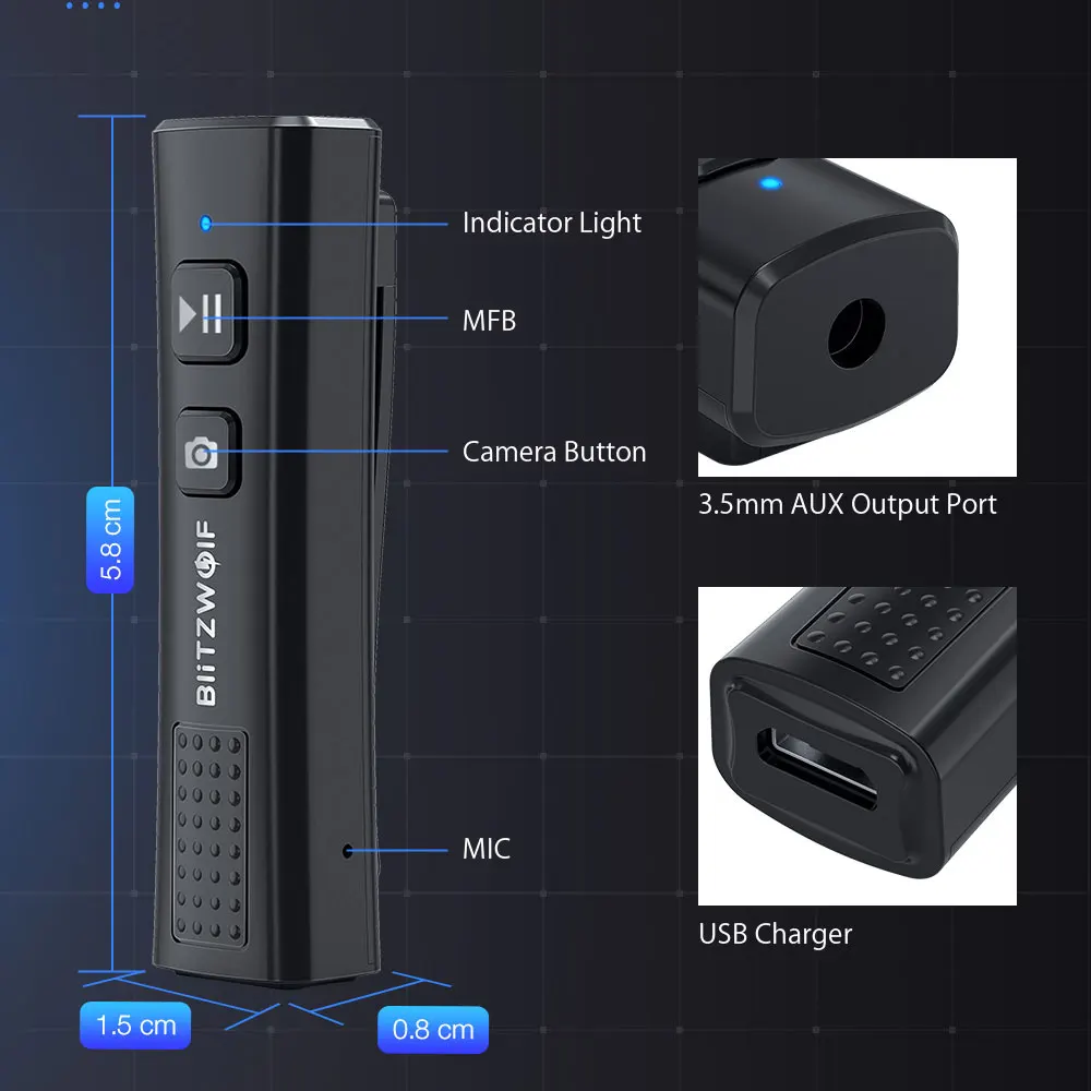 Беспроводной bluetooth приемник BlitzWolf V5.0 USB аудио мини стерео комплект со штекером 3 5