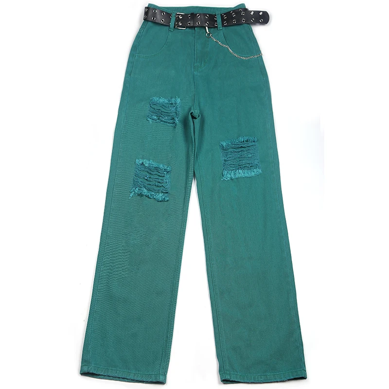 

Модные женские прямые широкие джинсы для женщин Свободные BF 2021 летние женские повседневные рваные джинсовые брюки с высокой талией WJ279