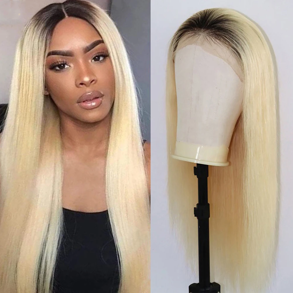 

DLME 613 Blonde ombre Synthetic 13*4 Lace Frontal Wigs Cosplay Wig Heat Resistant Hiber Long Straight Wig With Nature Headline