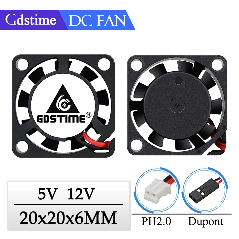 2Pcs Gdstime DC 5V 12V 20MM 20x20x6MM Laptop Ultrathin Brushless Cooler Fan 2006 2cm Micro Instrument Projector Sensor Radiator