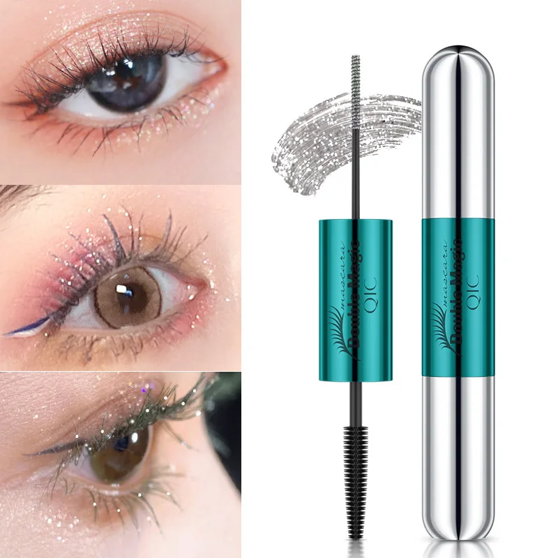 

Broken diamond Mascara double effect 4D waterproof not dizzy dyed fiber long curly colored Mascara double head