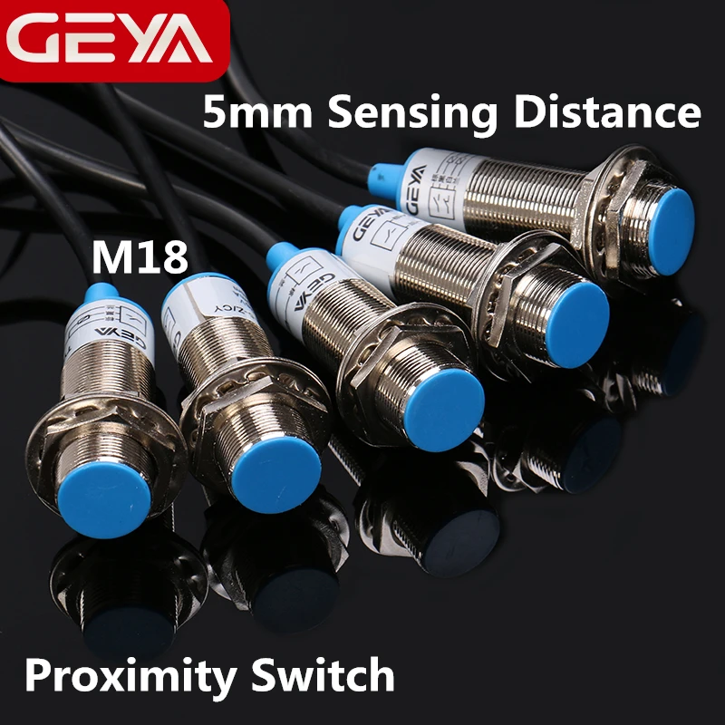 

GEYA Proximity Sensor 5mm Sensing Distance Inductive Proximity Switch NPN PNP DC 10-30V M18 Screw Size