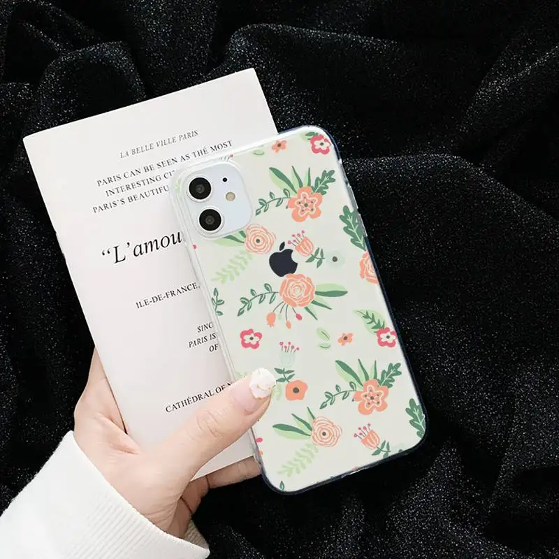 

Fashion Cute Retro Flowers Phone Case Transparent soft For iphone 5 5s 5c se 6 6s 7 8 11 12 plus mini x xs xr pro max