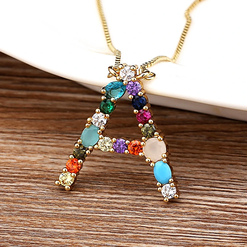 Высокое качество оптовая продажа 26 букв с разноцветными фианитами и ожерелий DIY