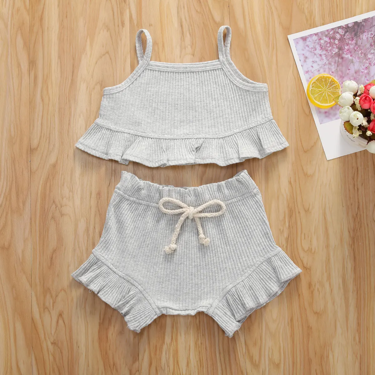 2020 Newest Summer Toddler Swimsuit Little Girls Outfits Set Cotton Casual Sleeveless Ruffle Vest Tops+Shorts+Headband 3pcs | Спорт и