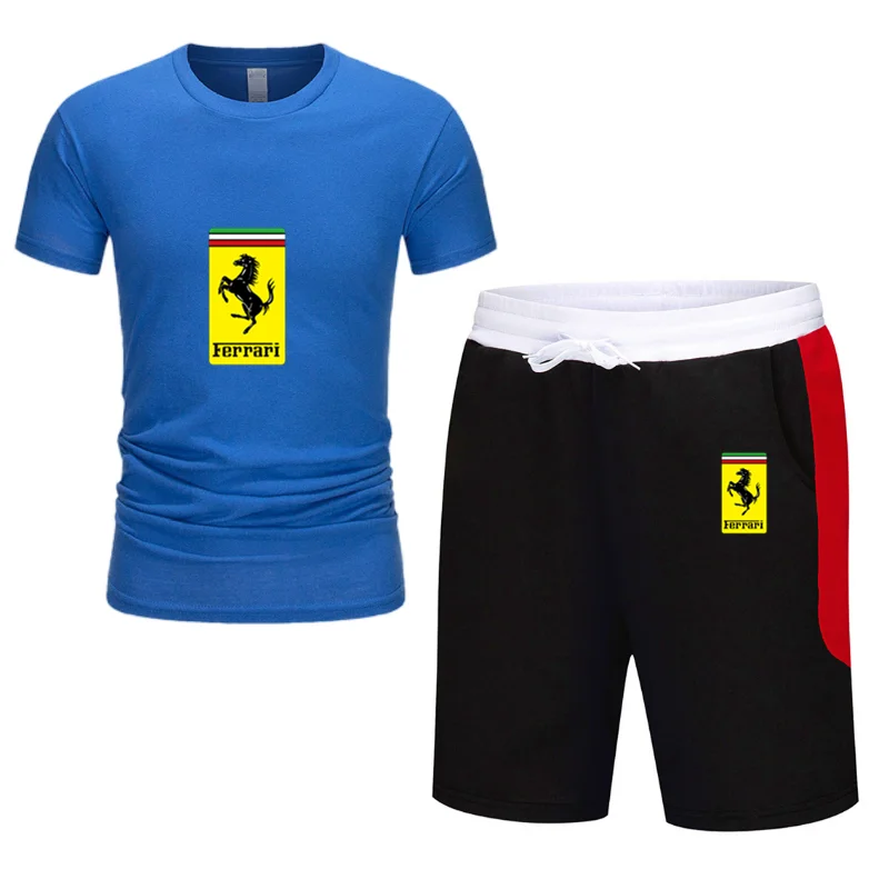 

2021 New Summer Fashion Casual Brand Men's Suit Sportswear Outdoor Jogging Breathable Short-Sleeved T-Shirt + Shorts 2-Piece Set