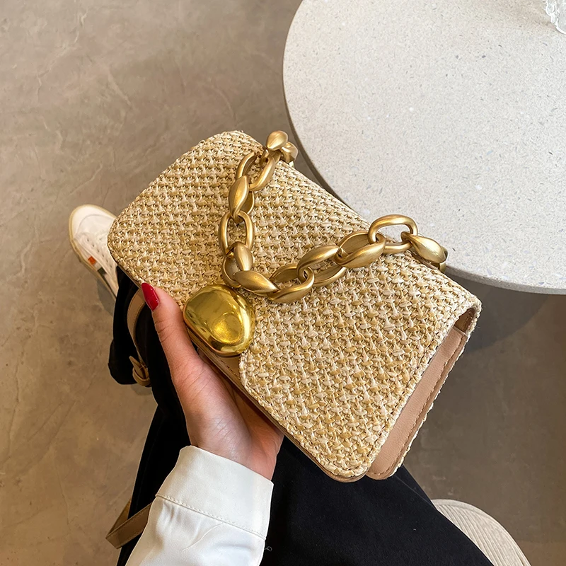 

Weave Square Chain Tote bag New High-quality Straw Women's Designer Handbag Travel Shoulder Messenger Bag Purses Travel Bag