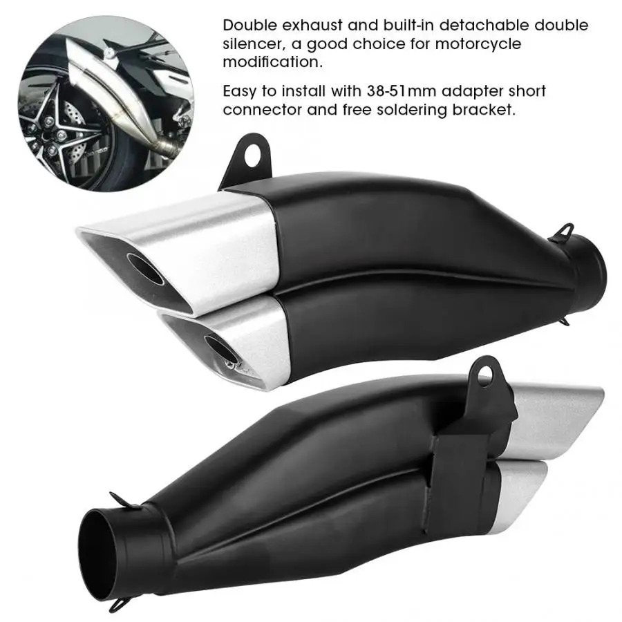 Универсальный черный 51 мм двойной глушитель выхлопной трубы из нержавеющей