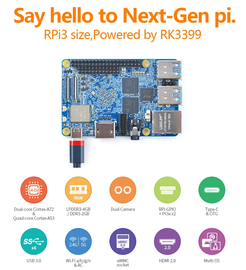 FriendlyELEC NanoPi M4 2 ГБ/4 ГБ DDR3 Rockchip RK3399 SoC 2,4G и 5G двухдиапазонный WiFi+ Bluetooth 4,1 поддерживает Ubuntu Android