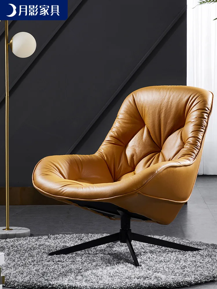 

Single light leather sofa chair designer sitting room study Italian luxury rotating lazy American tiger chair recreational chair