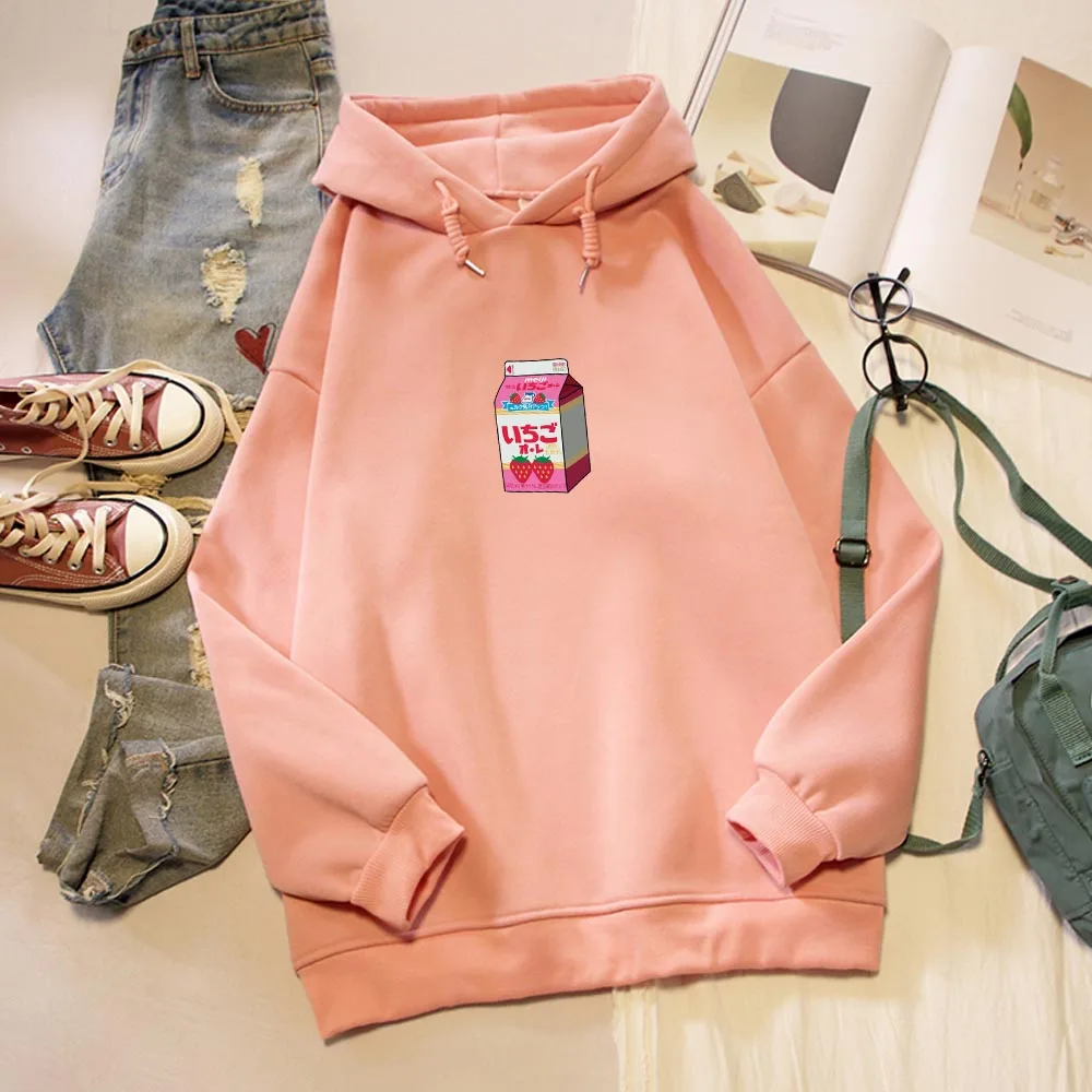 

Tumblr Харадзюку Kawaii клубника Толстовка Оверсайз пуловер женские милые розовые толстовки Теплые повседневные топы для девочек одежда