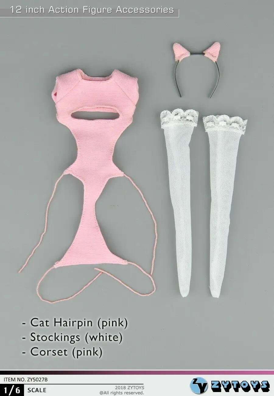 1/6 ZYTOYS ZY5027A /B Pink / Black Cat Hairpin Corset Stockings Clothing Fit 12&quot Female Figure Doll Toys |