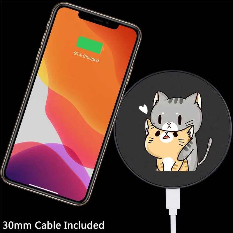 i love u couple cute gray cat wireless charger for iphoneairpods wireless charger portable charger for samsunghuawei xiaomi free global shipping