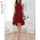 Женское летнее платье, однотонное Сексуальное Женское Платье с завышенной талией, повседневное шифоновое укороченное многослойное вечернее платье