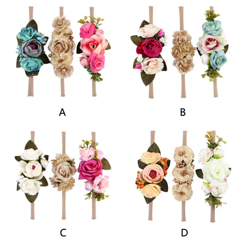 Baby Girl Various Flower Hairband Soft Elastic Headband Hair Accessories Band 3Pcs Newborn Girls Photography Props | Детская одежда и