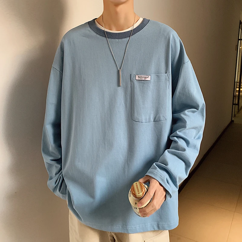 Мужская футболка с длинным рукавом Повседневная однотонная длинная оверсайз