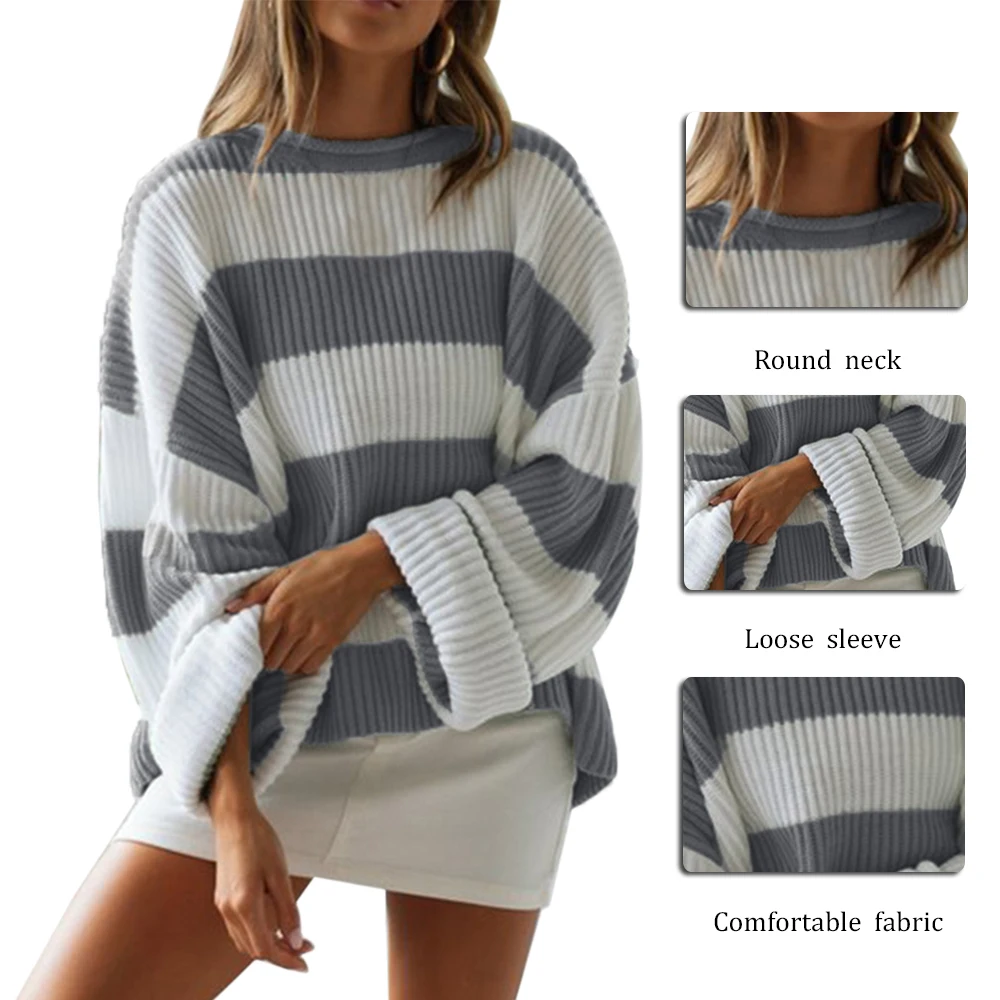 Модный Свободный вязаный свитер для женщин сезон осень-зима длинные пуловеры с